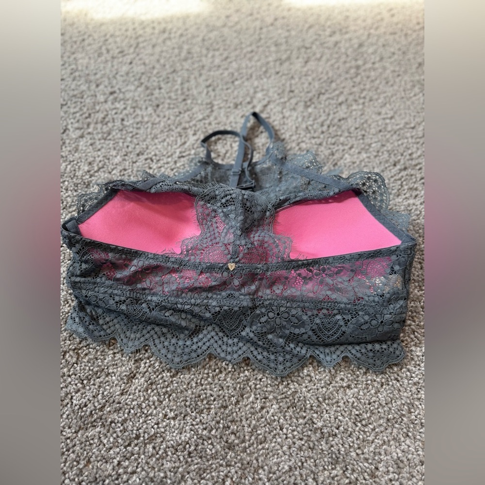Victoria’s Secret PINK! Push-Up Racer Back Lace Floral Bra Sz Medium - Picture 5 of 10